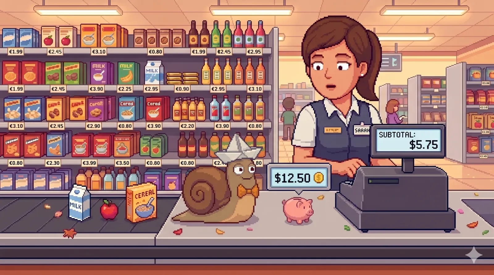 The snail at the supermarket till