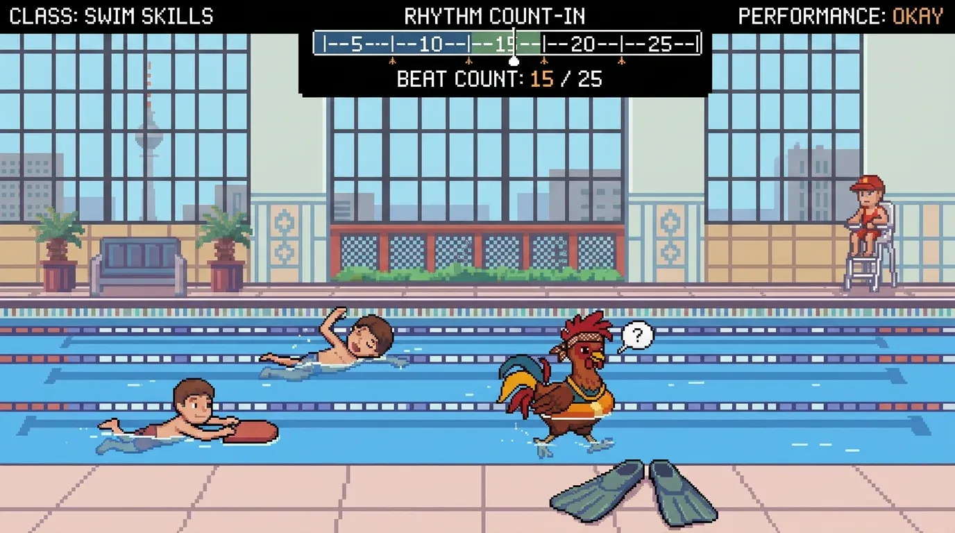Swim class with the hip-hop chicken